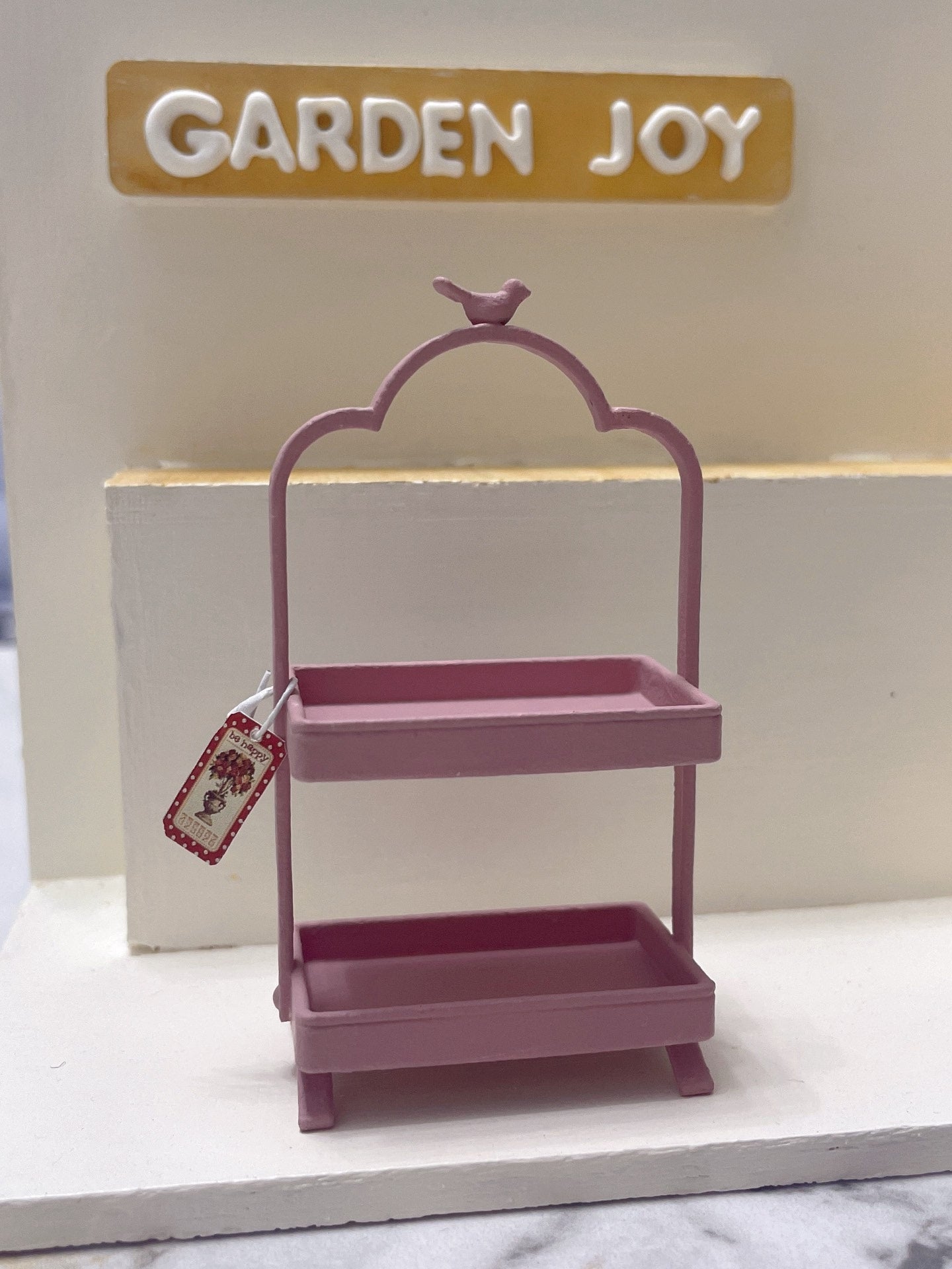 Soporte de postre de metal de doble capa con pájaro en miniatura a escala 1:12, modelo blanco, muebles para casa de muñecas en miniatura
