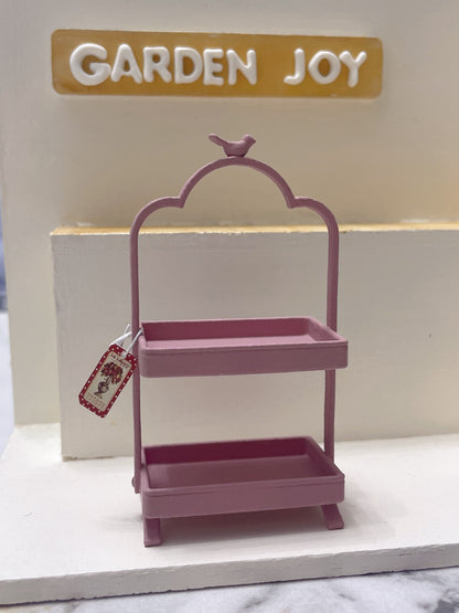 Soporte de postre de metal de doble capa con pájaro en miniatura a escala 1:12, modelo blanco, muebles para casa de muñecas en miniatura