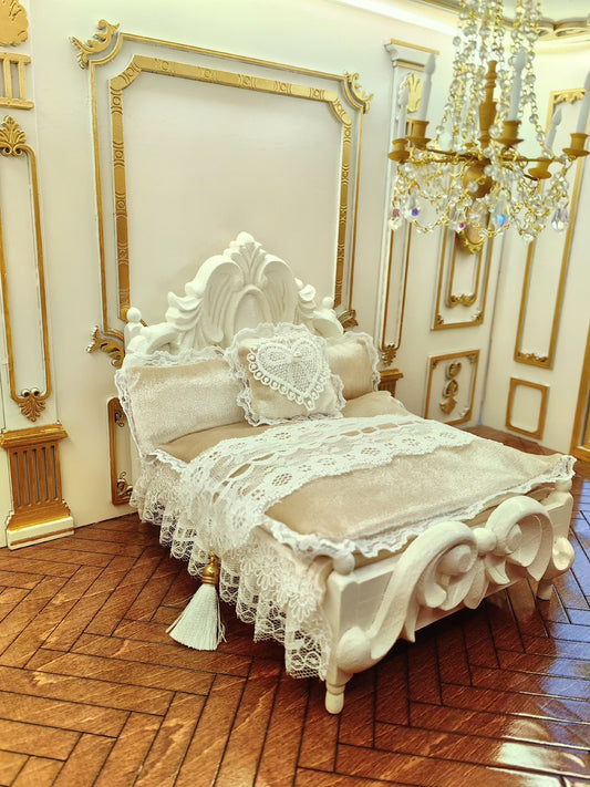 Cama para muñecas BJD en miniatura a escala 1:12, muebles para escenas de casa de muñecas