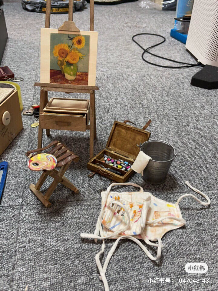 1:6 Scale Blythe BJD Painting Easel Set Miniature Dollhouse Art Studio Accessories