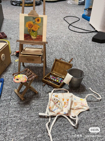1:6 Scale Blythe BJD Painting Easel Set Miniature Dollhouse Art Studio Accessories