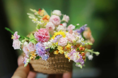 1:12 Scale Miniature Clay Flower Basket Dollhouse Accessory