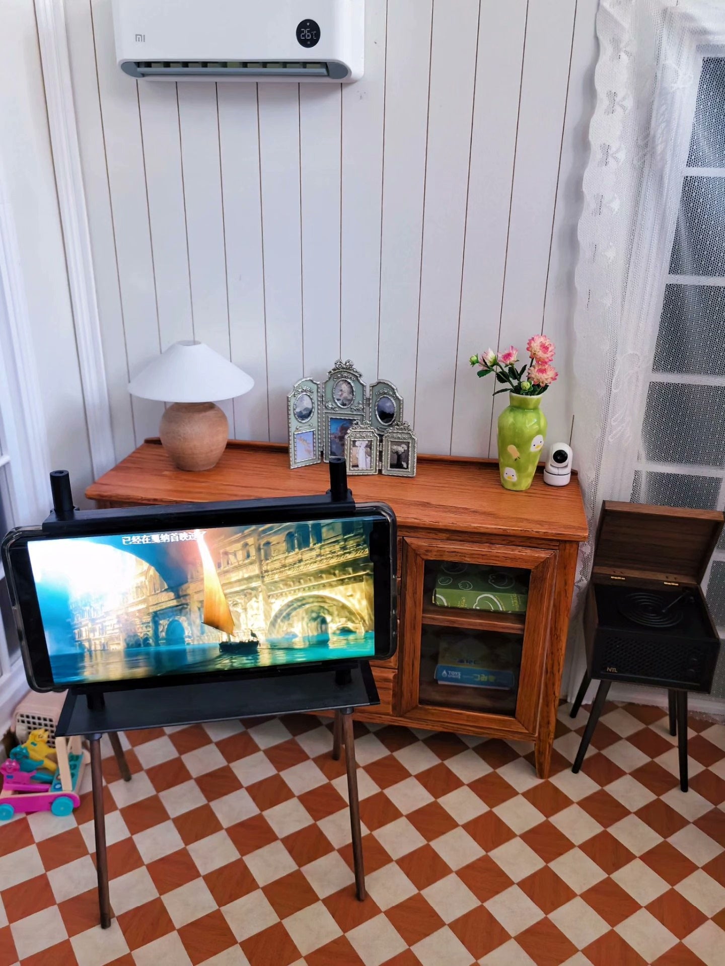 Mueble de TV de madera a escala 1:6 para casa de muñecas en miniatura para muñecas Blythe BJD