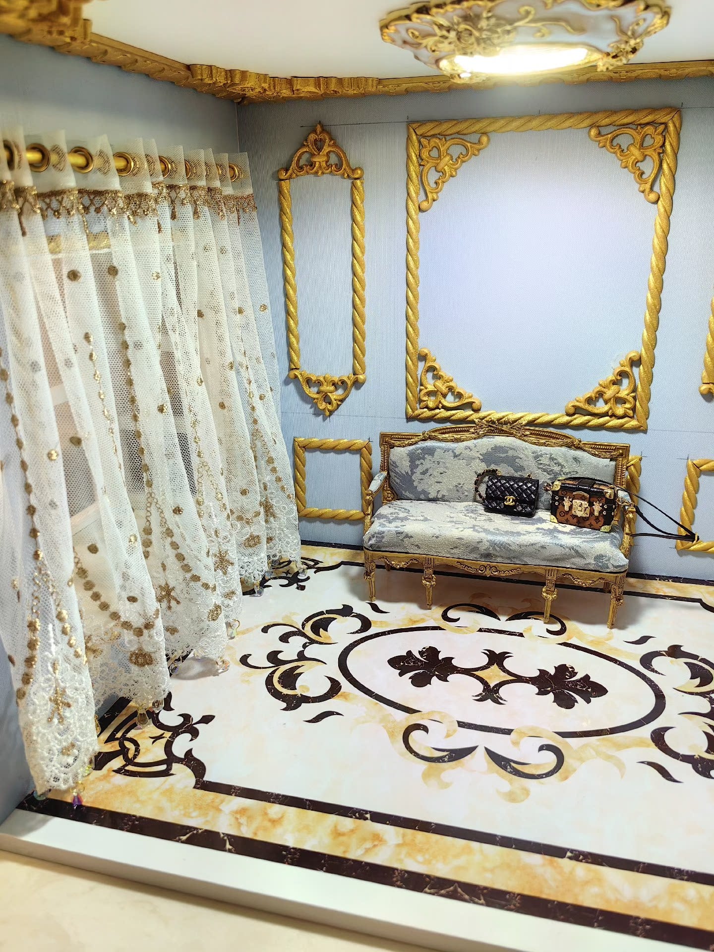 Rideau de maison de poupée miniature à l'échelle 1:6 et 1:12, style palais, accessoires pour maison de poupée BJD