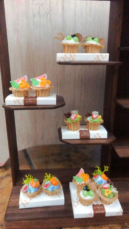 Serie de cupcakes en miniatura a escala 1:12, casa de muñecas, pastelería, escena, juego de comida en miniatura