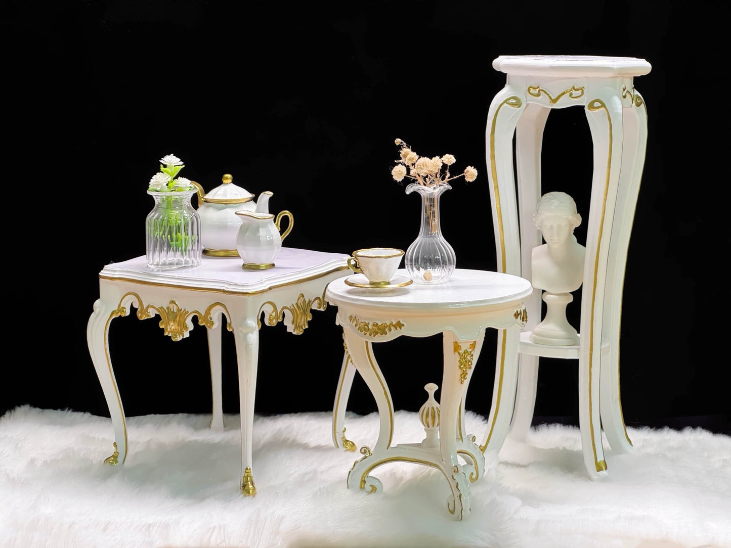 Mesa auxiliar de madera a escala 1:6, muebles en miniatura para casa de muñecas y sala de estar.