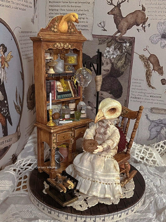 1:12 Scale Miniature Wooden Cabinet With Wise Eyes Duck Design Dollhouse Furniture