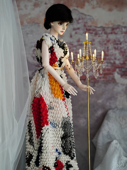 Lampe de sol miniature BJD en laiton et cristal, échelle 1:6, avec télécommande rechargeable, pour maison de poupée