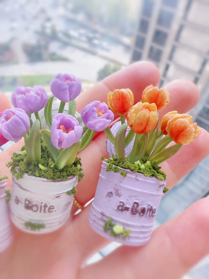 Decoración de casa de muñecas con flores de arcilla en miniatura a escala 1:12, muebles en miniatura de tulipán