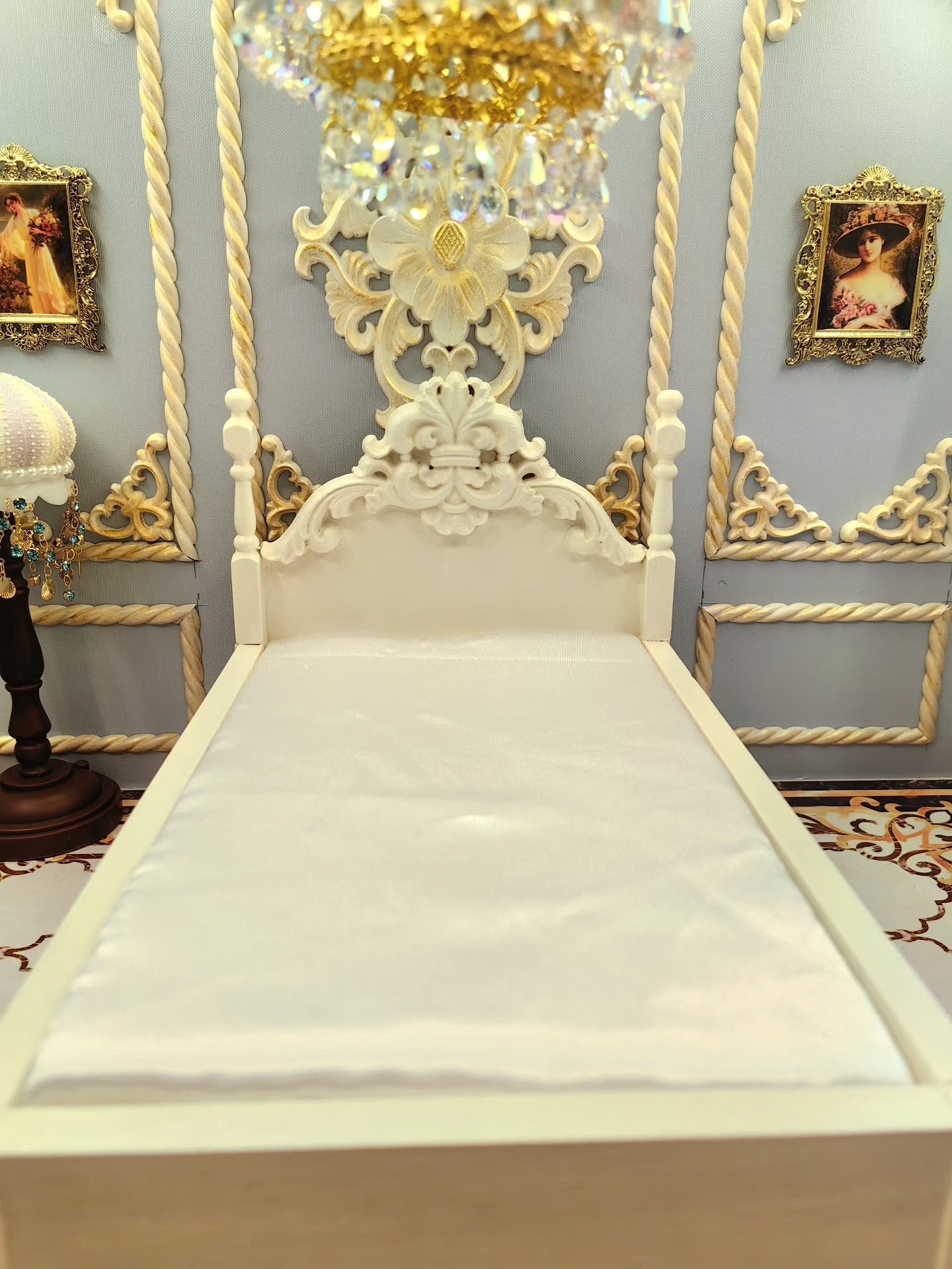 Cama en miniatura a escala 1:12 para casas de muñecas BJD, muebles para dioramas