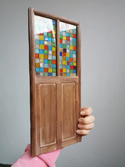 1:6 Scale BJD Miniature Stained Glass Door Dollhouse Decor Photography Background Screen