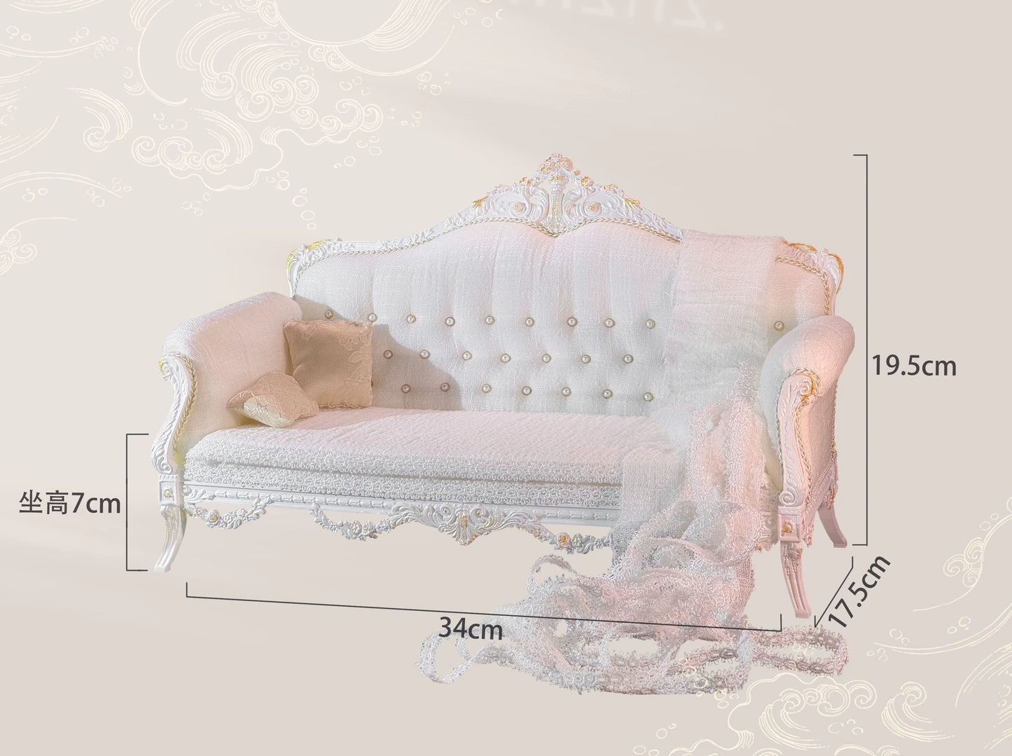 Canapé trois places miniature de style européen à l'échelle 1:3, 1:4 et 1:6, meubles de maison de poupée BJD Blythe