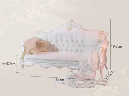 Canapé miniature trois places de style européen à l'échelle 1:6, meubles de maison de poupée BJD