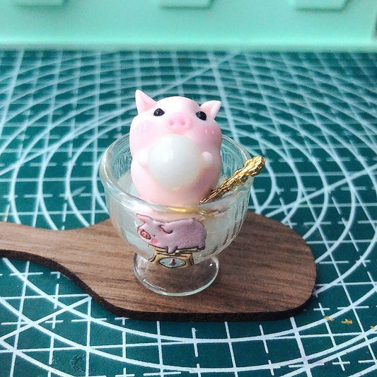 Miniatura de arcilla a escala 1:12, serie Piggy Rice Ball, casa de muñecas, pastelería, escena, juego de comida en miniatura