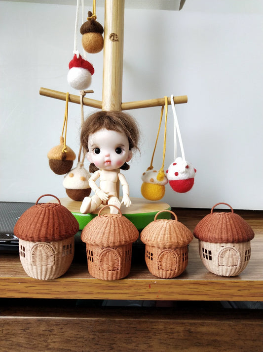1:6 Scale Miniature Woven Rattan Handbag Dollhouse Accessory For Blythe Doll