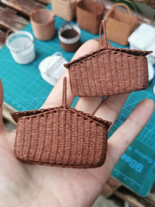 1:6 Scale Miniature Picnic Basket Woven Dollhouse Accessory For BJD Dolls