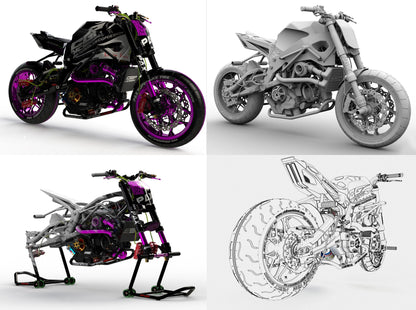 1:6 Scale Motorcycle Street Bike 3D Model Design File Miniature Vehicle Blueprint