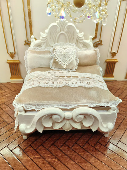 Cama para muñecas BJD en miniatura a escala 1:12, muebles para escenas de casa de muñecas