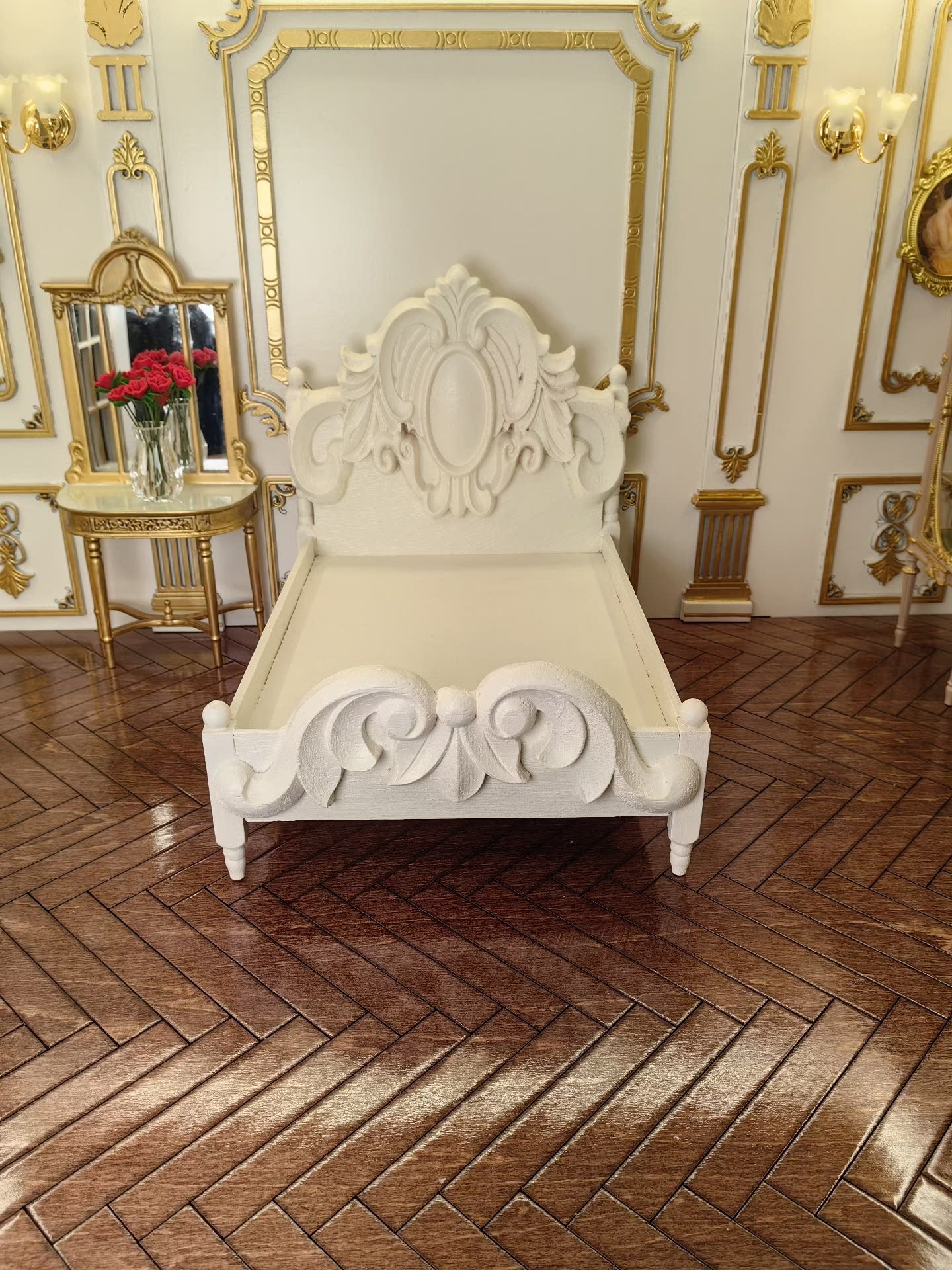 Cama para muñecas BJD en miniatura a escala 1:12, muebles para escenas de casa de muñecas
