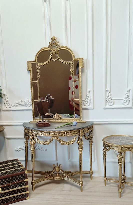 Conjunto de mesa y espejo en miniatura August a escala 1:12, muebles para casa de muñecas