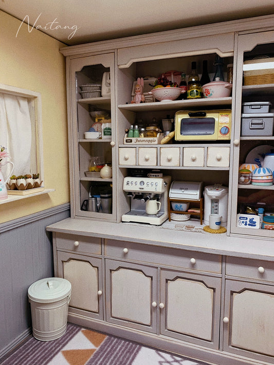 1:12 Scale Miniature Dollhouse French Vintage Distressed Sideboard Cabinet Kitchen Storage Furniture