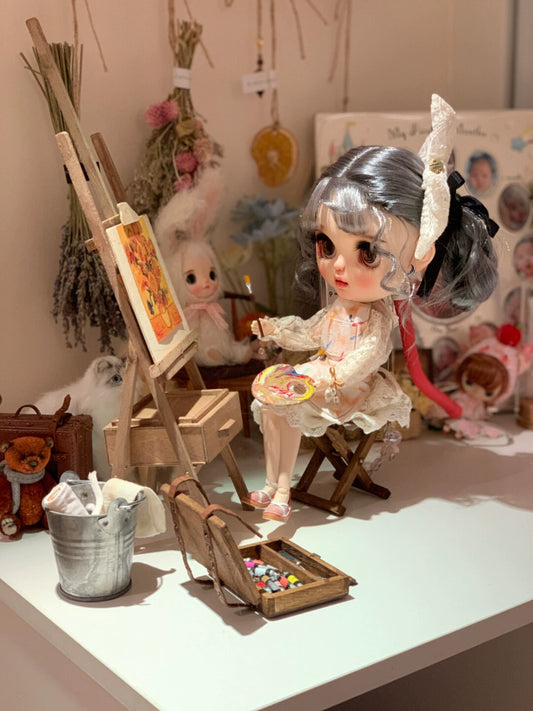 1:6 Scale Blythe BJD Painting Easel Set Miniature Dollhouse Art Studio Accessories