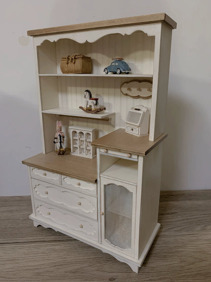 1:12 Scale Miniature French Sideboard Cabinet Vintage Distressed Dollhouse Furniture For Living Room Kitchen