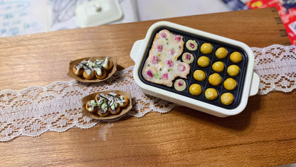 1:12 Scale Miniature Takoyaki Food Set For Dollhouse Kitchen Accessories