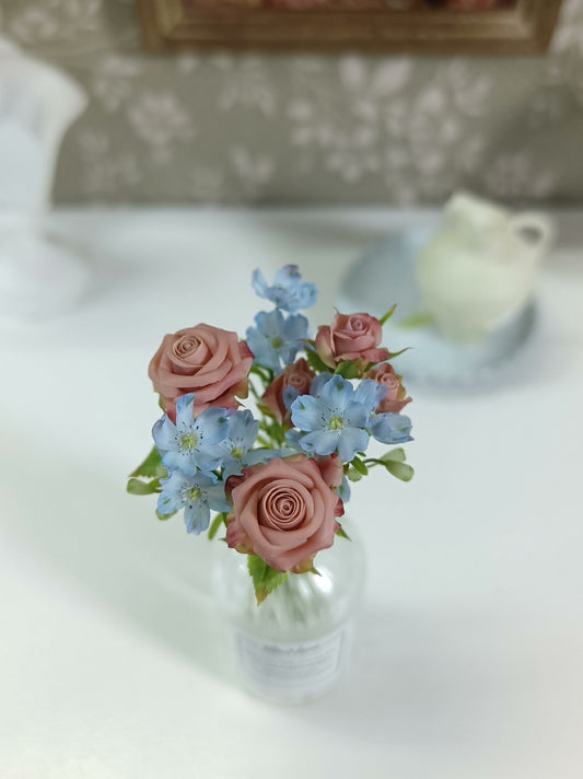 1:6 Scale Miniature Clay Rose BJD Decor Retro Cappuccino Rose Dollhouse Accessory