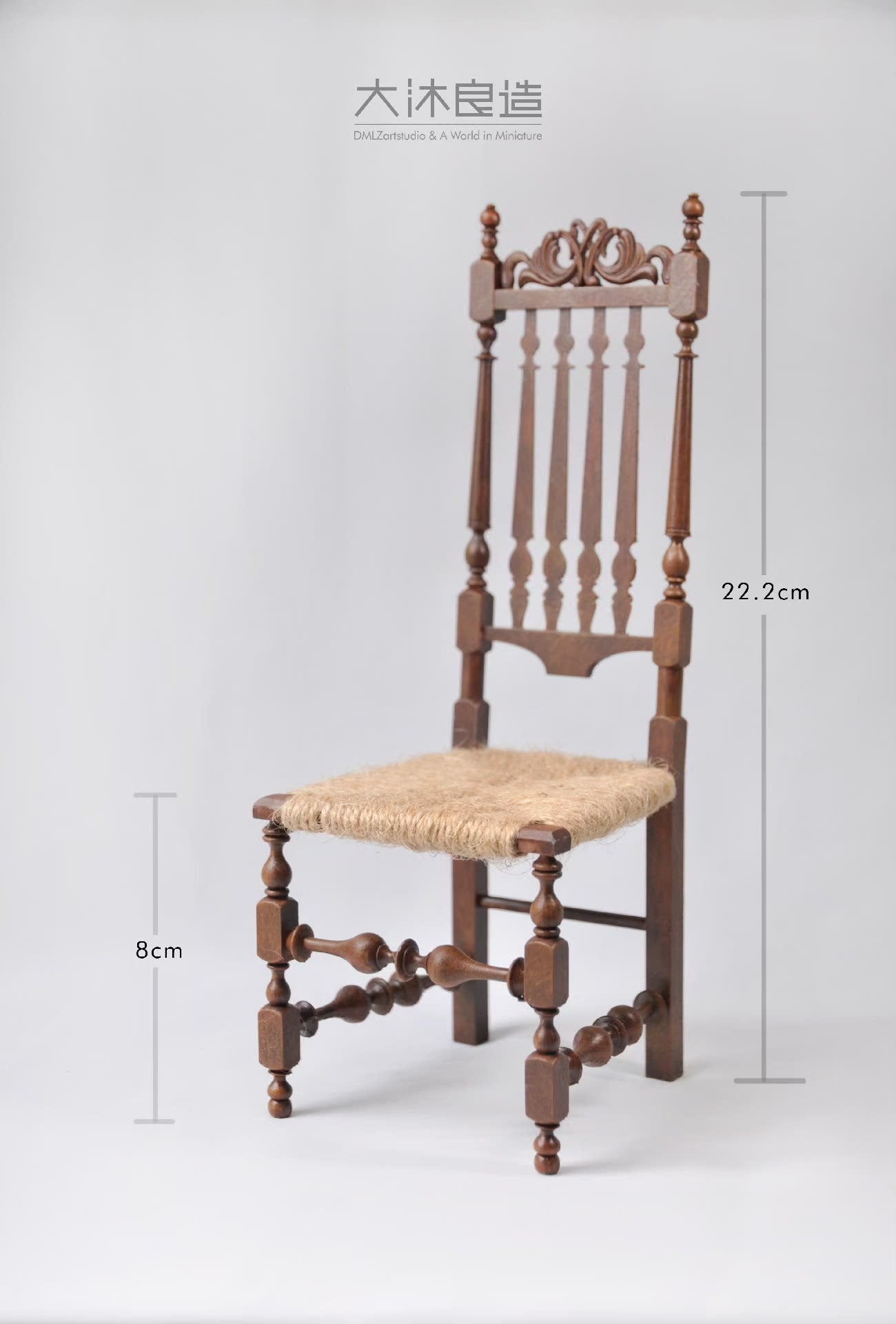 Silla tejida Windsor con respaldo alto a escala 1:6, muebles para casa de muñecas en miniatura