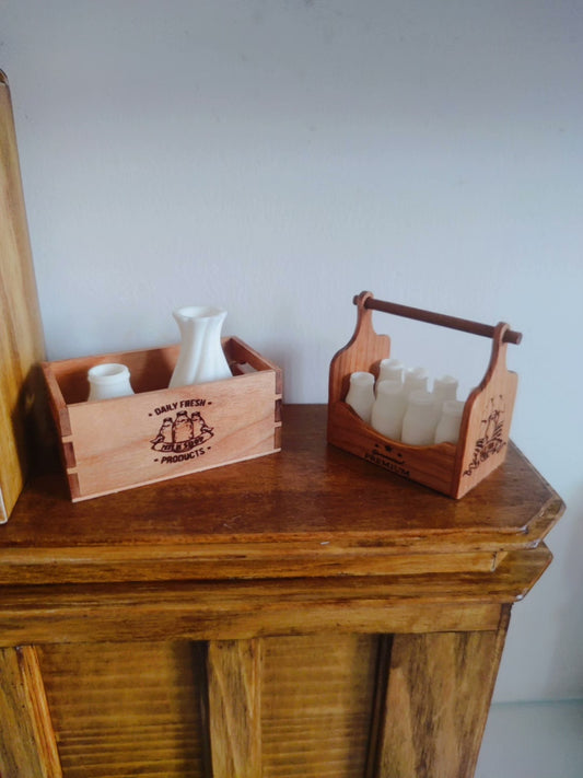 Cesta de almacenamiento vintage americana en miniatura, accesorio para casa de muñecas