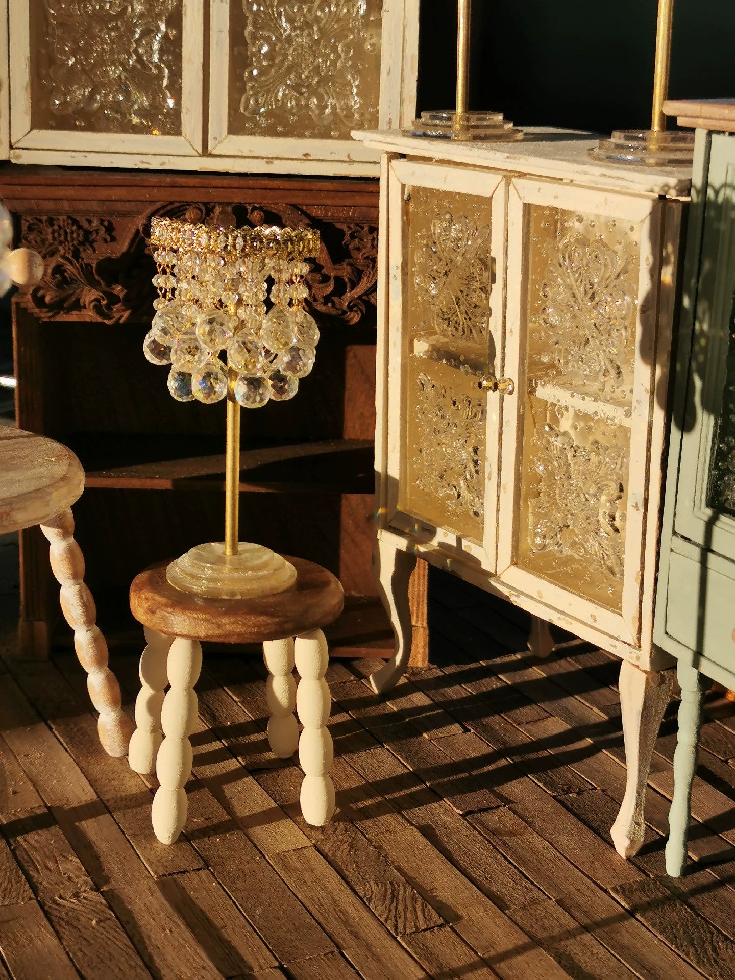Mueble de madera a escala 1:6 con cristal en relieve para casa de muñecas en miniatura Blythe BJD