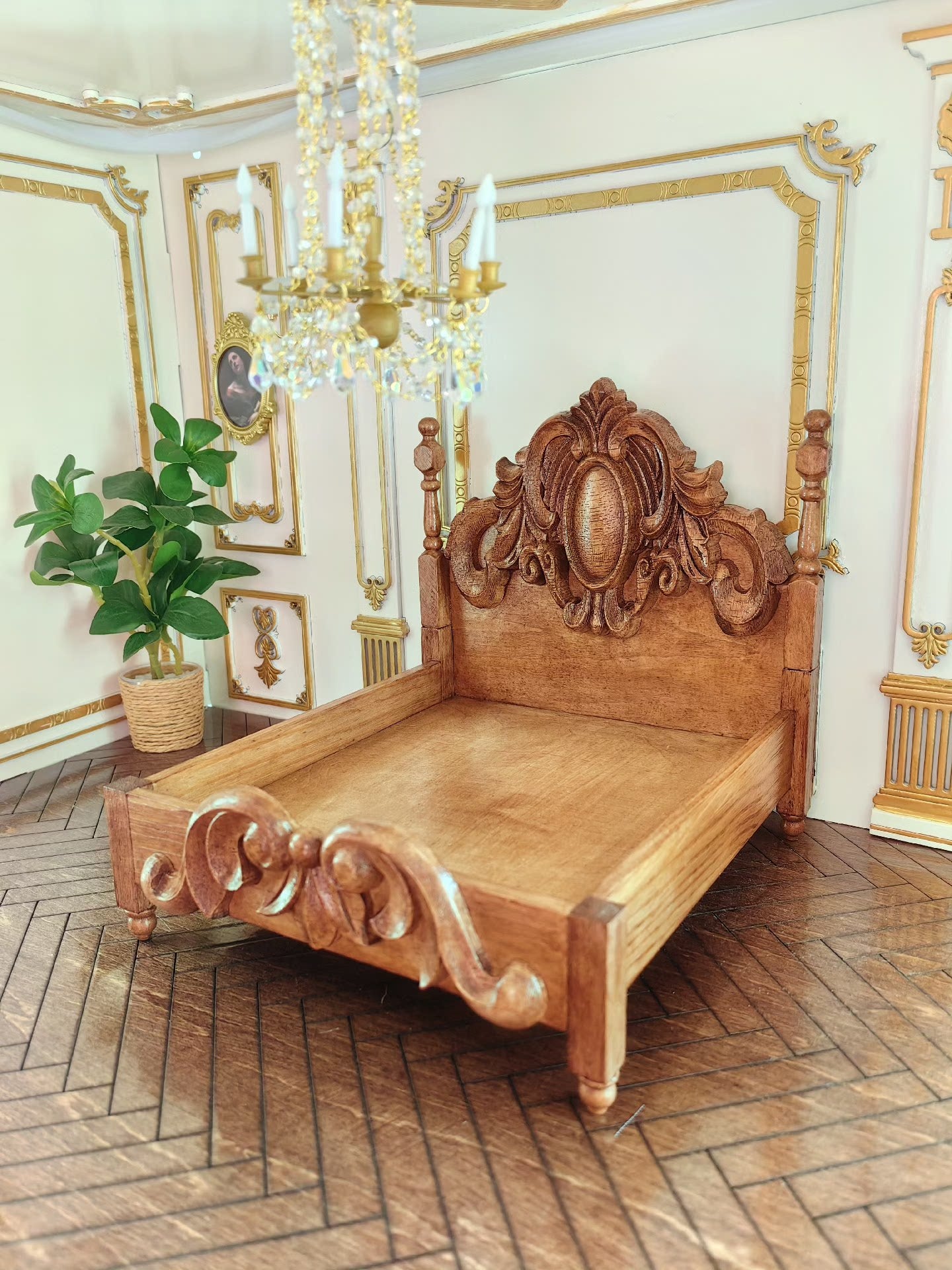 Cama doble para muñecas BJD en miniatura a escala 1:12, muebles en miniatura para casa de muñecas.