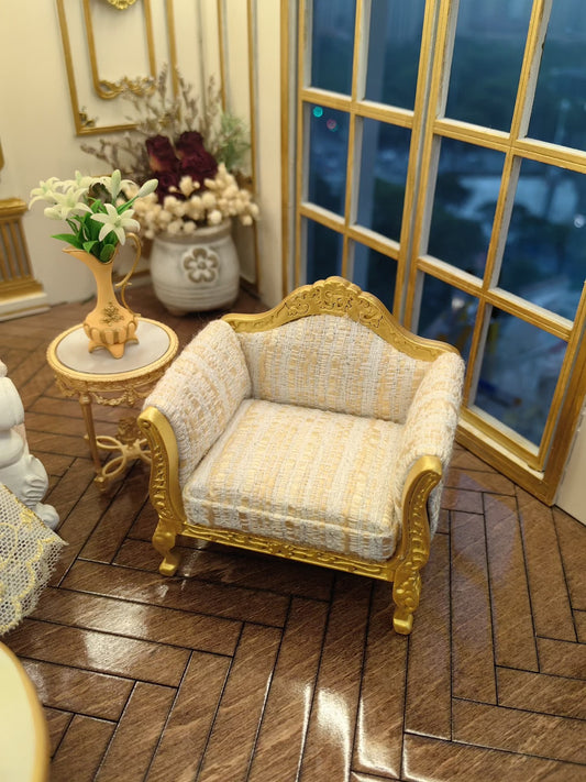 Sofá individual en miniatura a escala 1:12, muebles para casa de muñecas, sala de estar de lujo