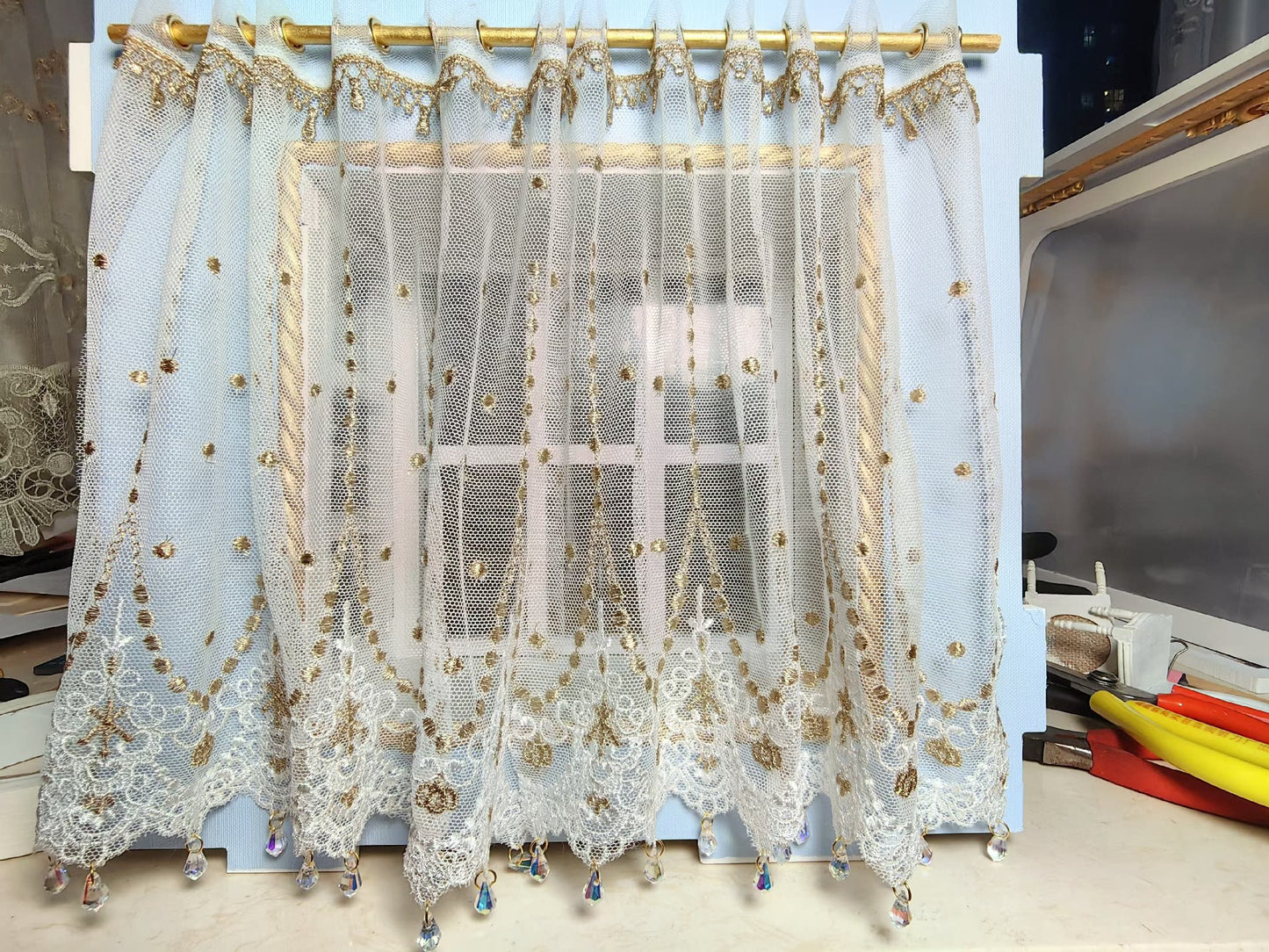 Rideau de maison de poupée miniature à l'échelle 1:6 et 1:12, style palais, accessoires pour maison de poupée BJD
