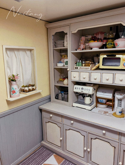 1:12 Scale Miniature Dollhouse French Vintage Distressed Sideboard Cabinet Kitchen Storage Furniture