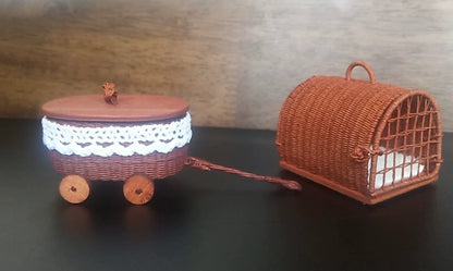 1:12 Scale Miniature Woven Basket Pet Carrier Shopping Cart Dollhouse Accessory