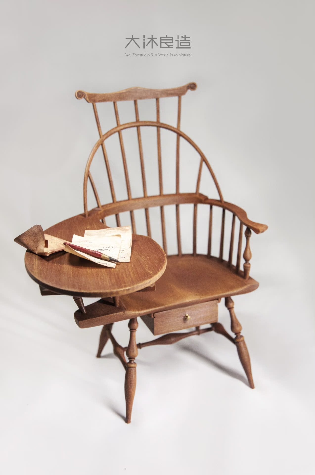 Silla de escritorio Windsor a escala 1:6, muebles para casa de muñecas en miniatura