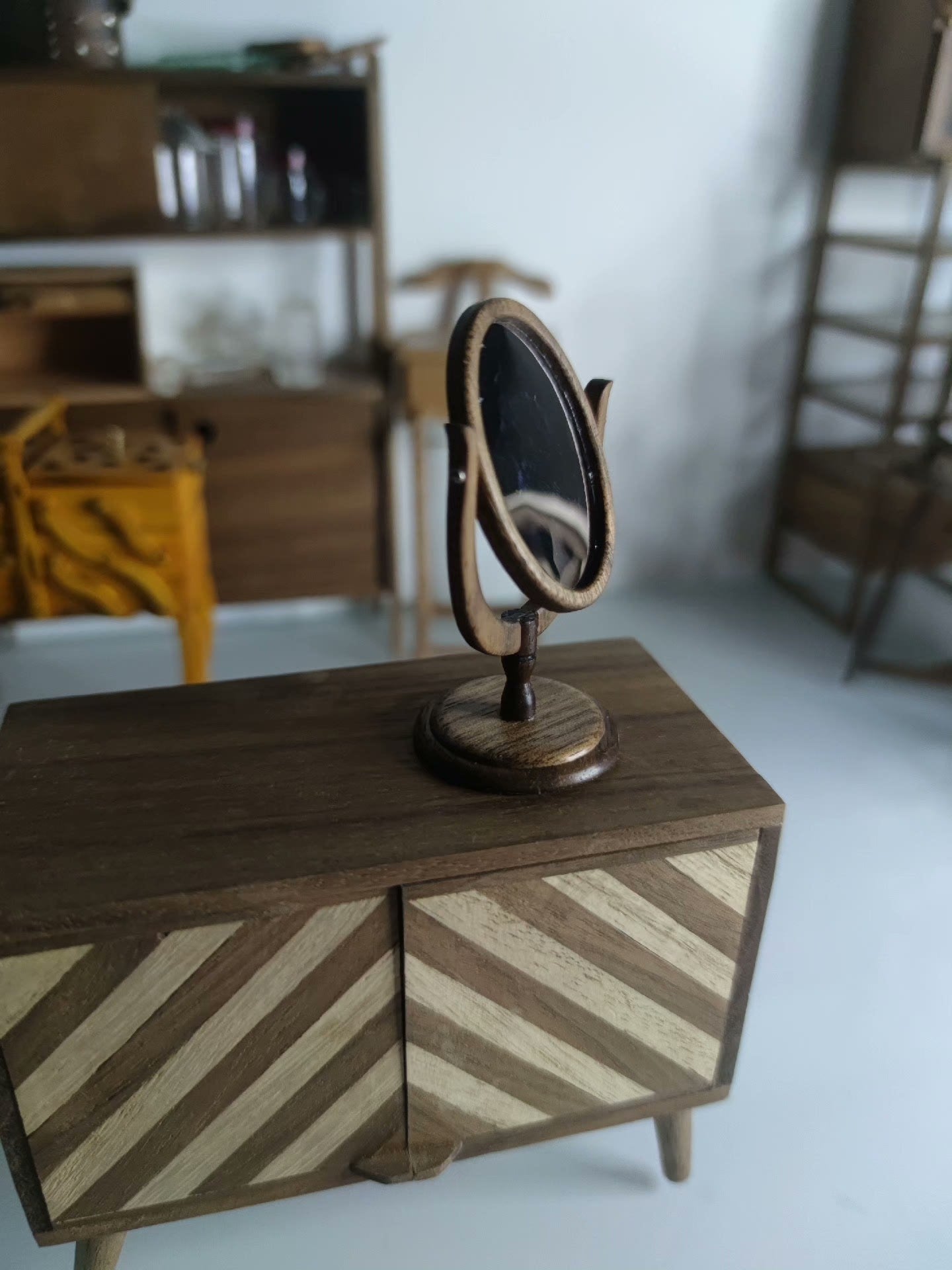 Espejo de tocador de madera a escala 1:6, muebles de casa de muñecas en miniatura para muñecas Blythe BJD