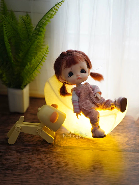 1:12 Scale Miniature Dollhouse Furniture Moon Chair Bed Stool With Lunar Lamp For BJD GSC Ob11 Doll Accessories
