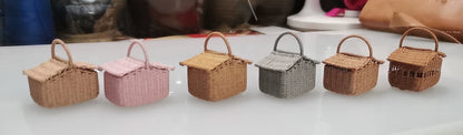 1:12 Scale Miniature Woven Picnic Basket Dollhouse Accessory For Playroom Or Living Room