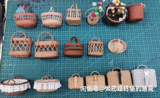 1:6 Scale 1:8 Scale Miniature Wicker Basket Flower Basket Miniature Dollhouse Accessories OB11 Doll Photography Props
