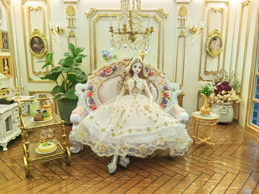 Sofá miniatura a escala 1:12, muebles para casa de muñecas, decoración de sala de estar BJD rosa
