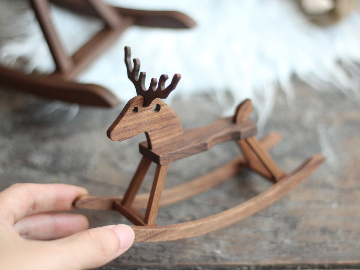 Solid Black Walnut Antler Small Wooden Horse Finished Product