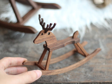 Solid Black Walnut Antler Small Wooden Horse Finished Product