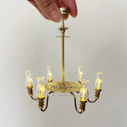 Lustre miniature en cristal à l'échelle 1:6, accessoire pour maison de poupée BJD Blythe
