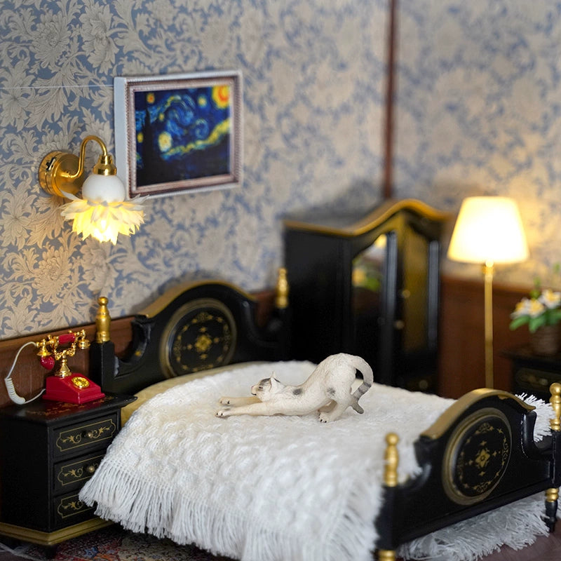 Casa de muñecas en miniatura a escala 1:12, muebles BJD OB11 GSC, juego de dormitorio de madera, estilo vintage europeo