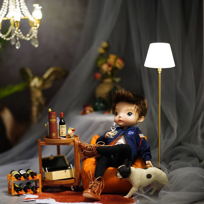 Lámpara de pie en miniatura a escala 1:6 para casa de muñecas BJD, accesorio de iluminación bicolor en blanco y negro.