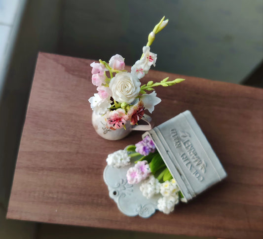 1:12 Scale Miniature Clay Flower Bouquet For Dollhouse Decor
