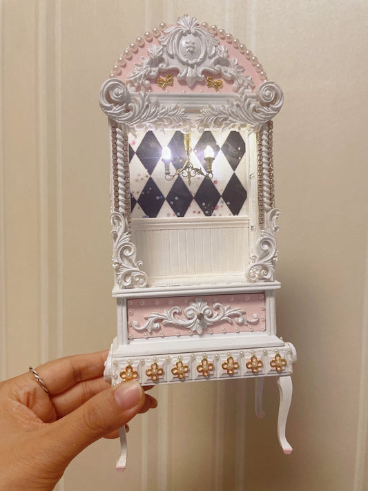 Maison de poupée miniature Blythe, échelle 1:6, chat blanc, dame, meuble de présentation de théâtre rétro